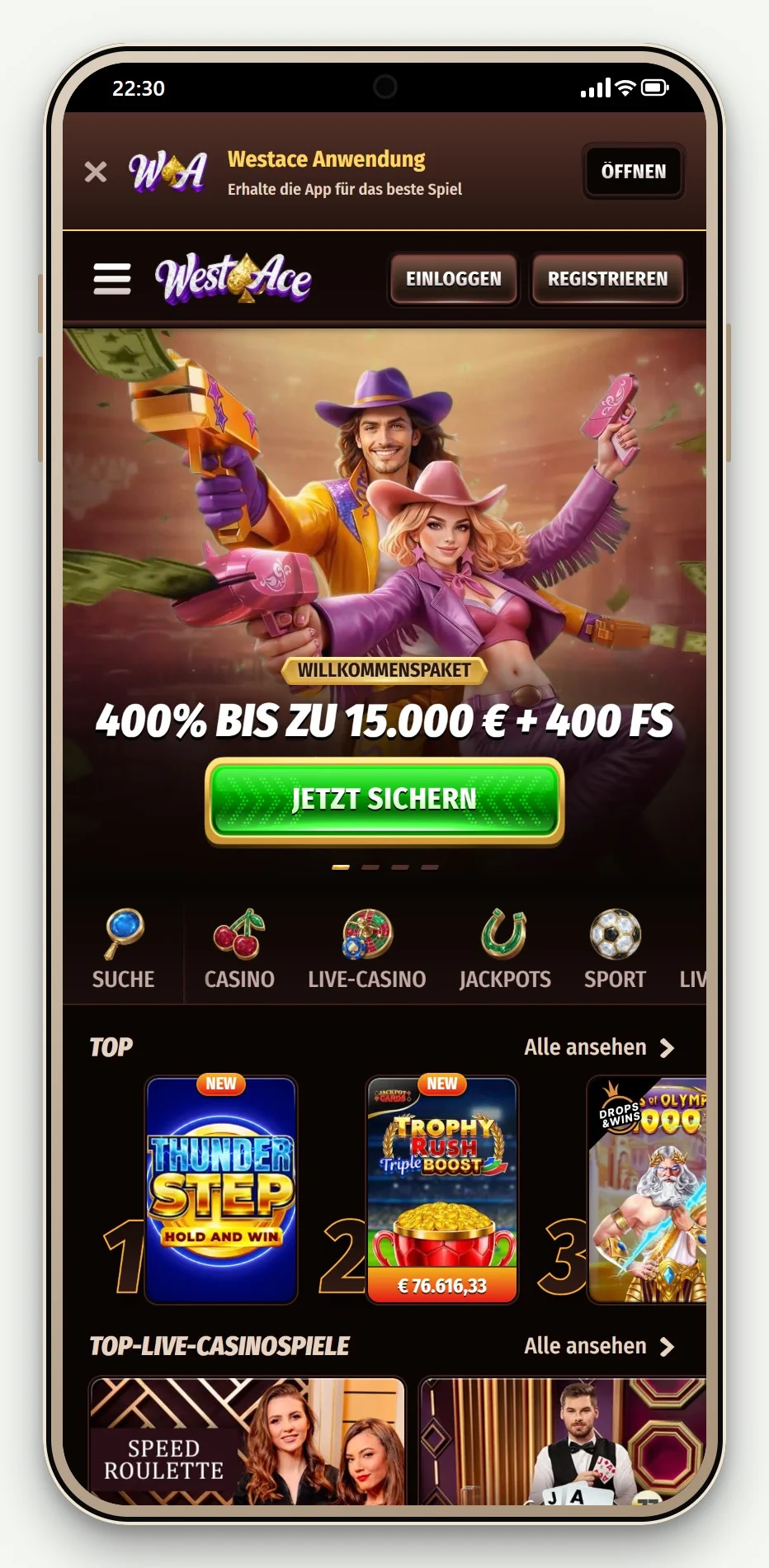 casino mit zimpler bezahlen: WestAce mobile Lobby