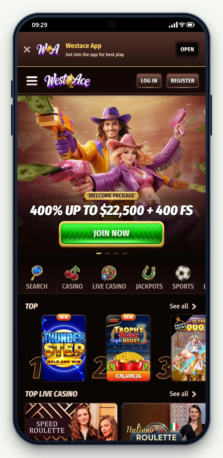 zimpler casino australia: WestAce mobile lobby