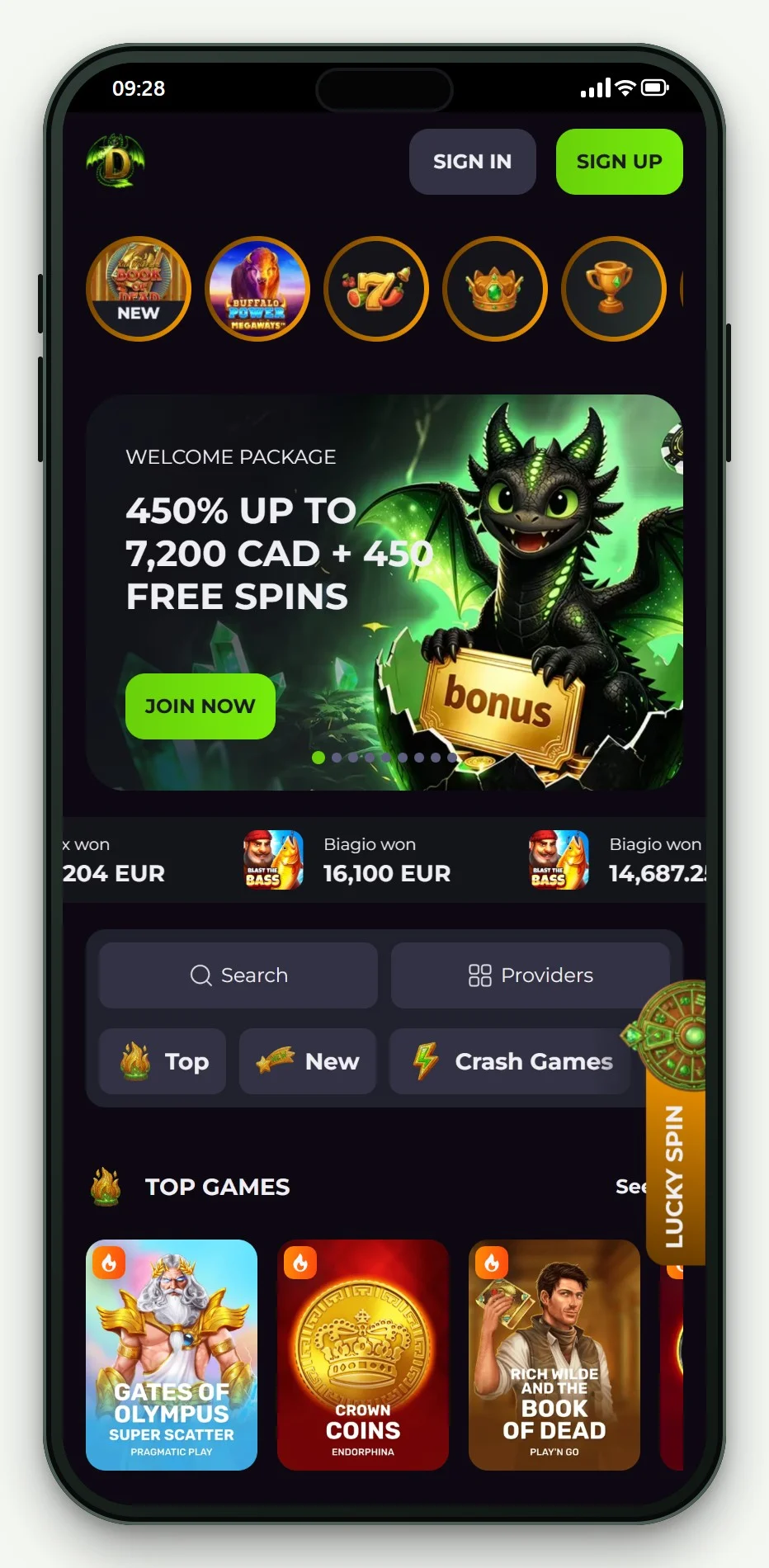 zimpler casino list: Drakaris mobile lobby