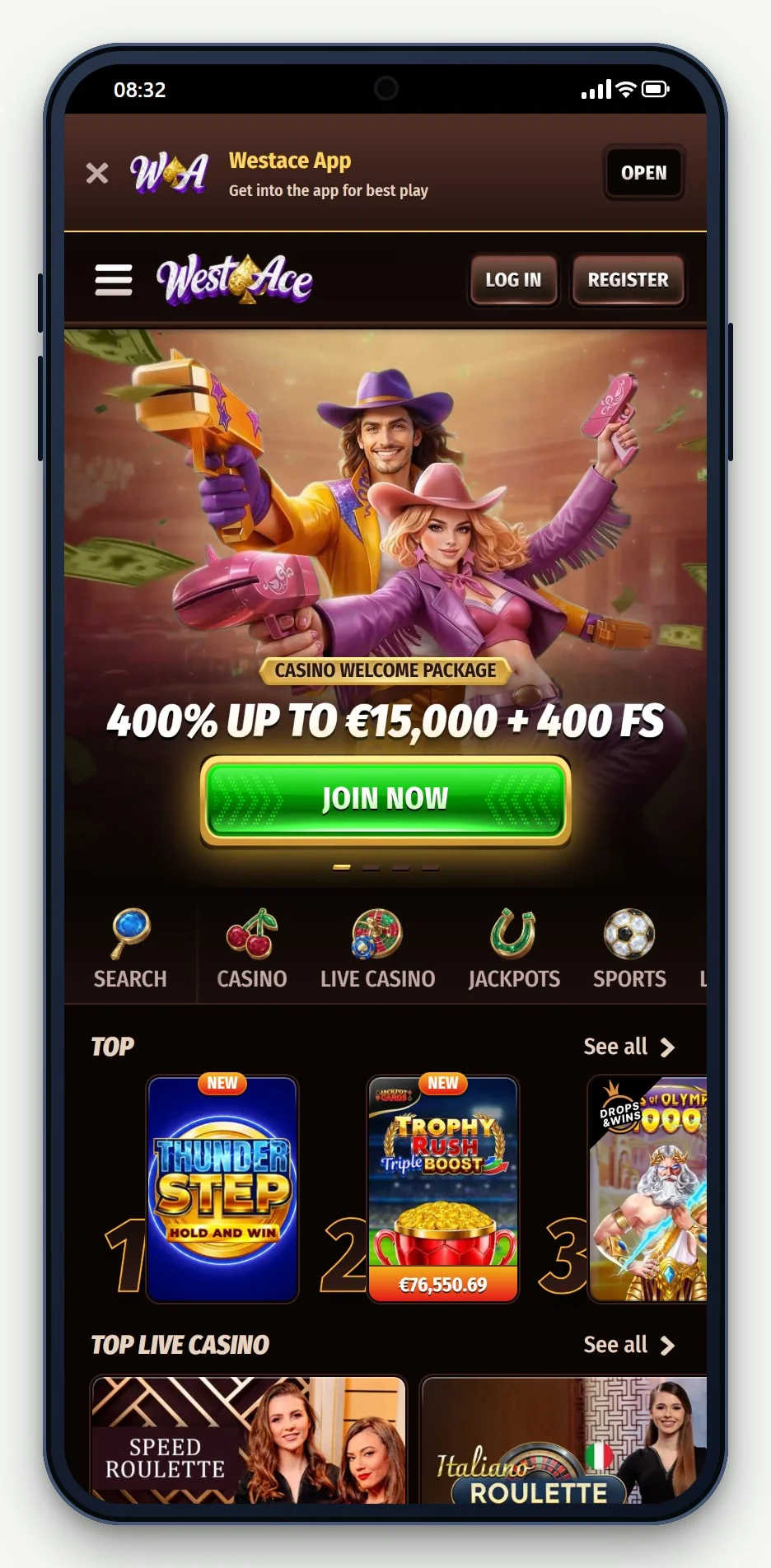 best zimpler casinos: WestAce mobile lobby
