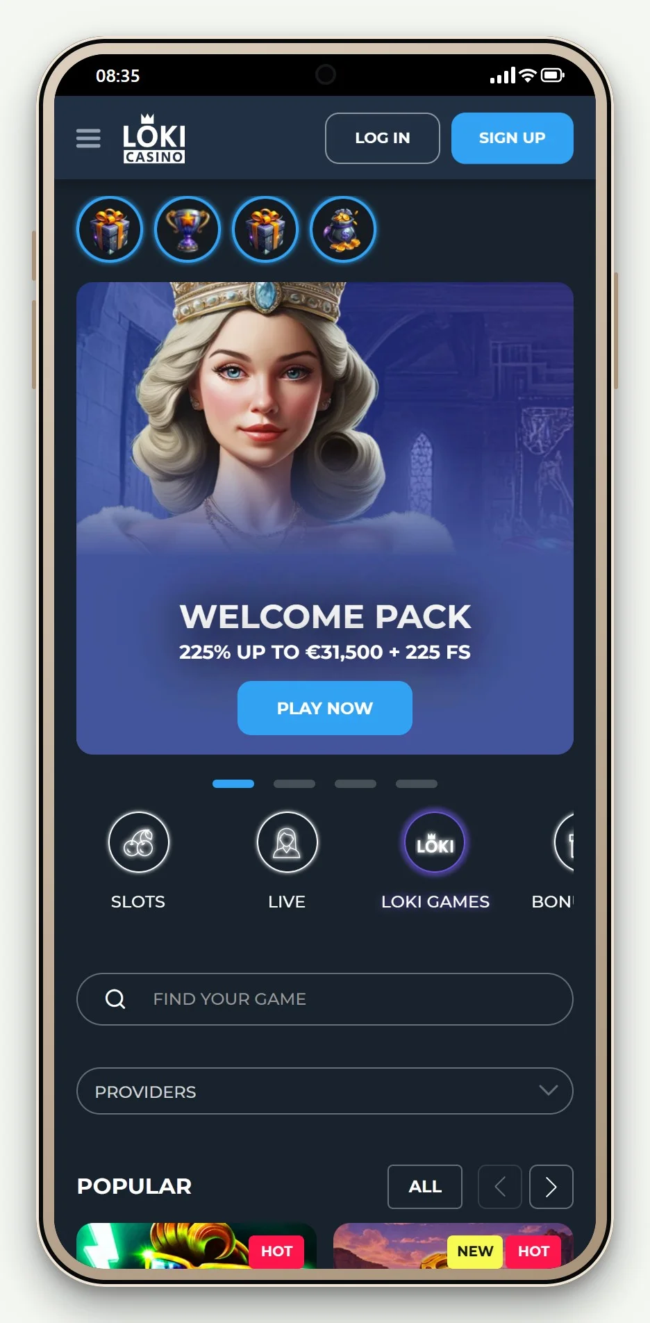 bank transfer casino uk: Loki Casino mobile lobby